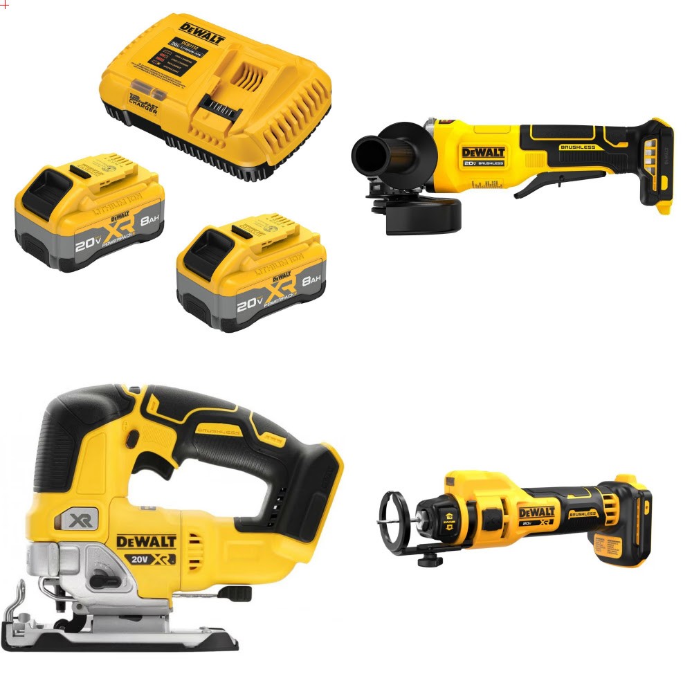 DeWalt 8Ah Battery Kit W/ FREE Grinder and FREE Jigsaw and FREE Cutout Tool