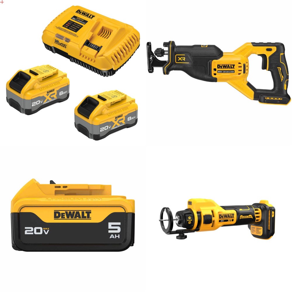 DeWalt 20V 8Ah Kit W/ FREE Recip Saw, FREE 5Ah Batt and FREE Drywall Tool