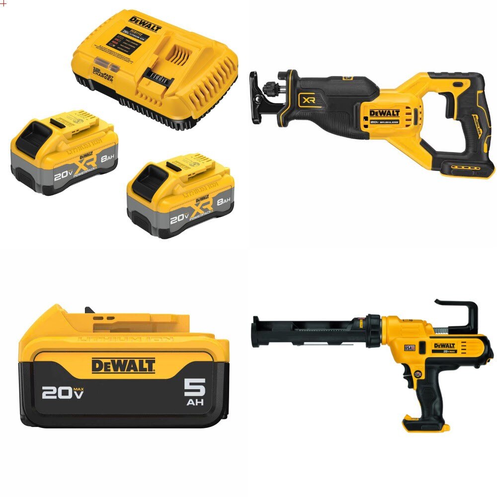 DeWalt 8Ah Kit W/ FREE Recip Saw and FREE 5Ah Battery and FREE Caulk Gun