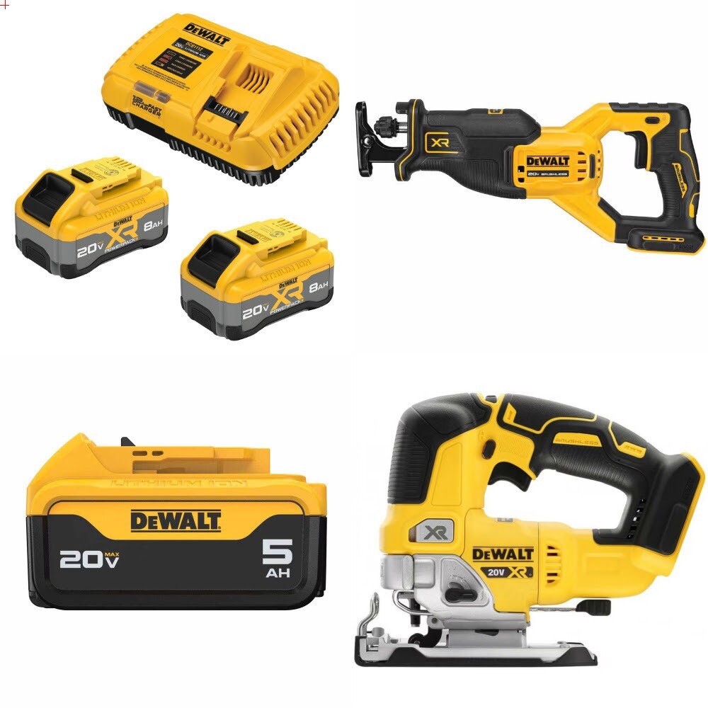 DeWalt DCB2108-2C 20V XR 8Ah Starter Kit W/ FREE DCS382B Saw, DCB205 Battery and DCS334B Jig Saw