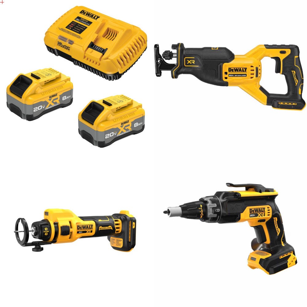 DeWalt DCB2108-2C 20V Starter Kit W/ FREE DCS382 Saw, DCE555 Cut-Out Tool and DCF630 Screwgun