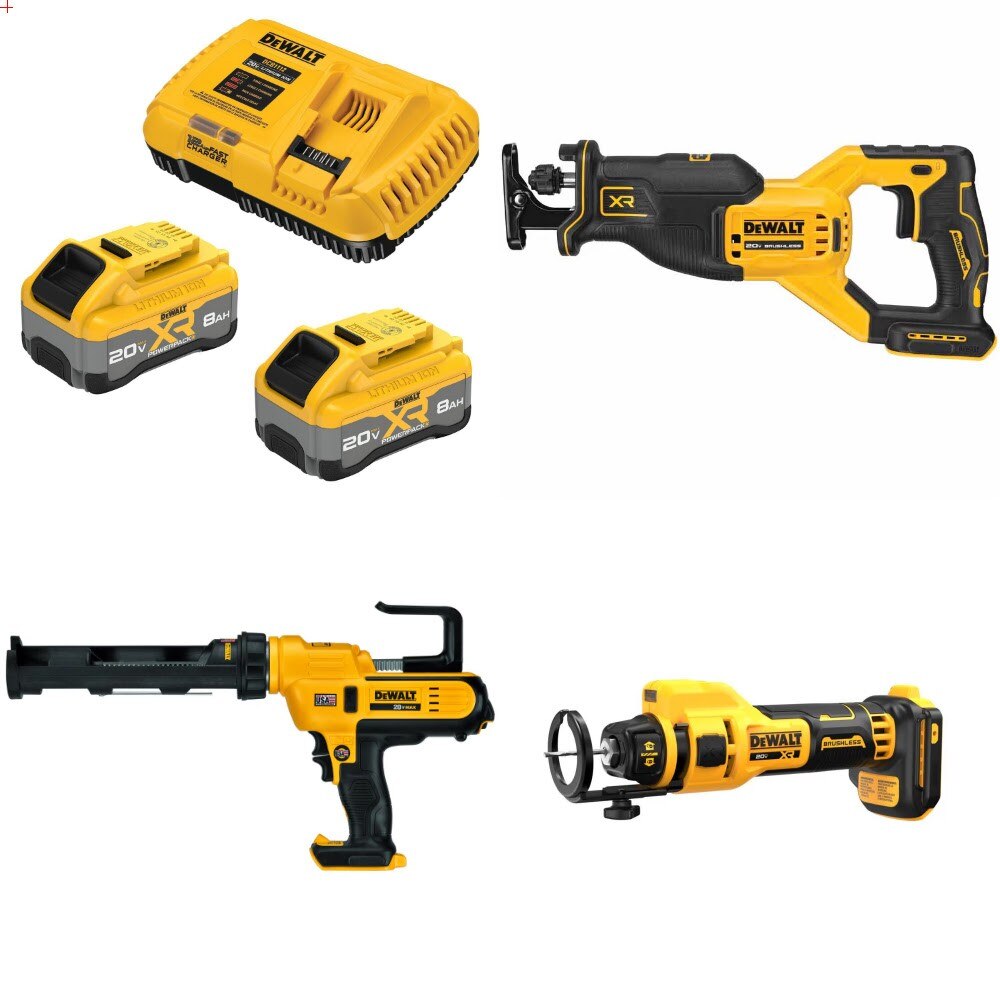 DeWalt DCB2108-2C 20V 8Ah Starter Kit W/ FREE DCS382B Saw, DCE560B Caulk Gun and DCE555B Cut-Out Tool