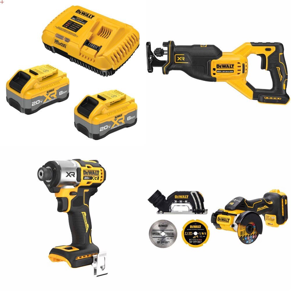 DeWalt 8Ah Battery Kit W/ FREE Recip Saw, FREE Imp Driver and FREE Cut-Off