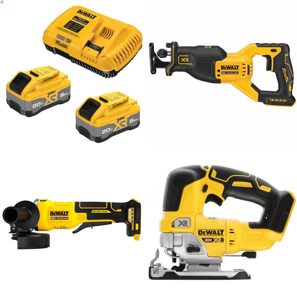 DeWalt 8Ah Starter Kit W/ FREE Recip Saw, FREE Grinder and FREE Jig Saw