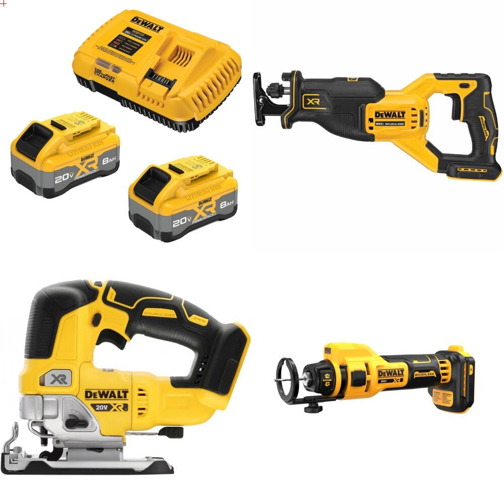 DeWalt DCB2108-2C 8Ah Starter Kit W/ FREE DCS382 Saw, DCS334 Jig Saw and DCE555 Cut-Out