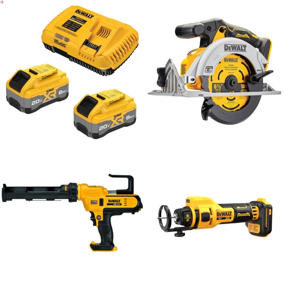 DeWalt DCB2108-2C 8Ah Starter Kit W/ FREE DCS565B Saw, DCE560B Caulk Gun and DCE555B Cut-Out Tool