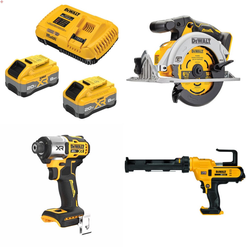 DeWalt DCB2108-2C 8Ah Starter Kit W/ FREE DCS565B Saw, DCF845B Driver and DCE560B Caulking Gun