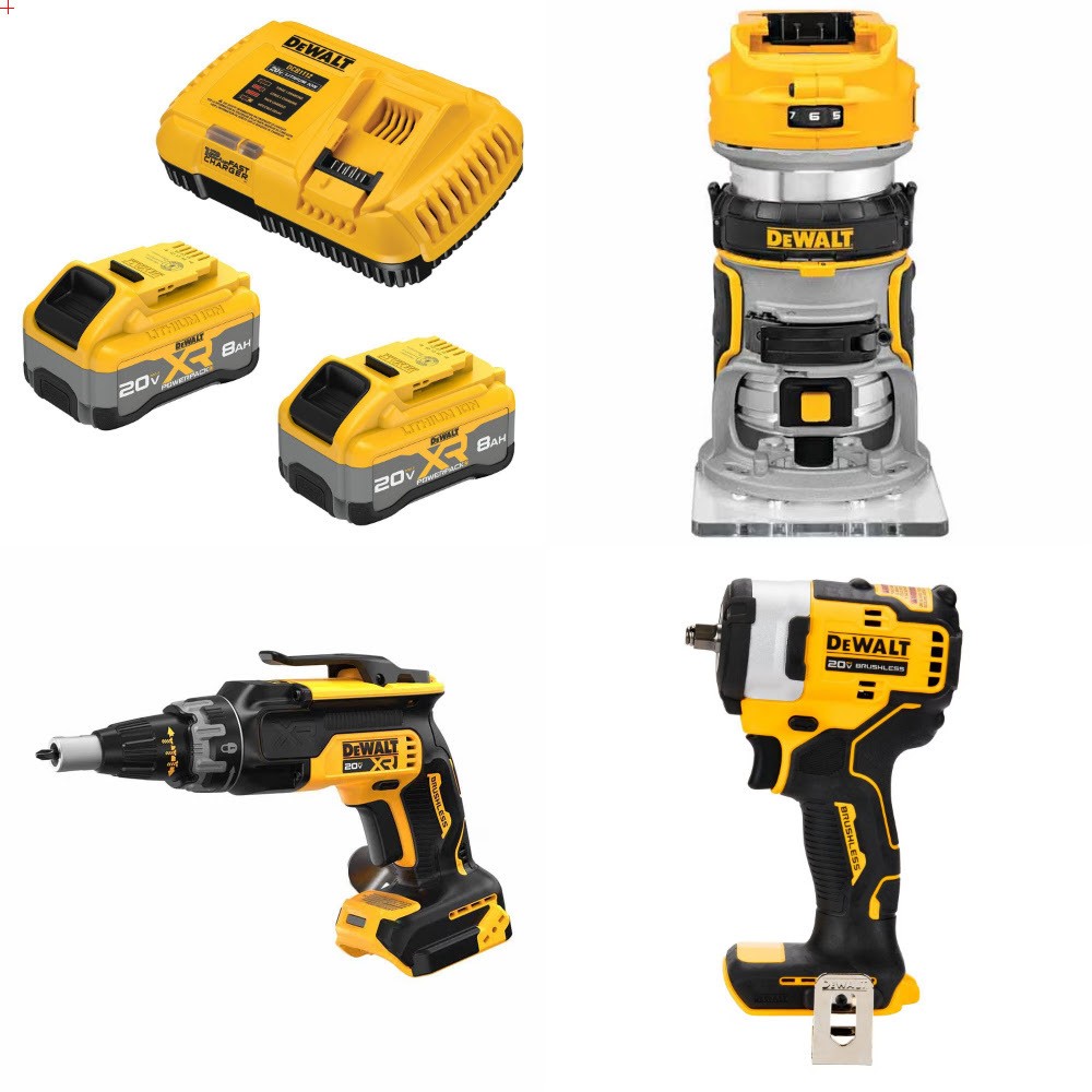 DeWalt DCB2108-2C 8Ah Starter Kit W/ FREE DCW600B Router, DCF630B Screwgun and DCF913B Impact Wrench