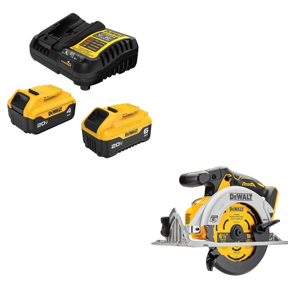 DeWalt DCB246C 20V MAX 6Ah/4Ah Starter Kit W/ DCS565B 6-1/2" Circular Saw