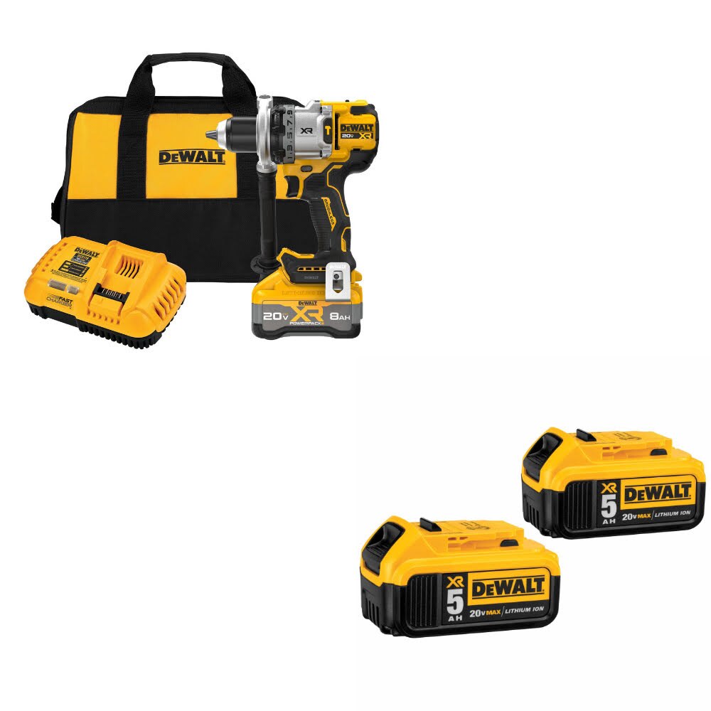 DeWalt DCD1007WW1 20V MAX Hammer Drill Kit W/ FREE DCB205-2 20V MAX Battery-2Pk