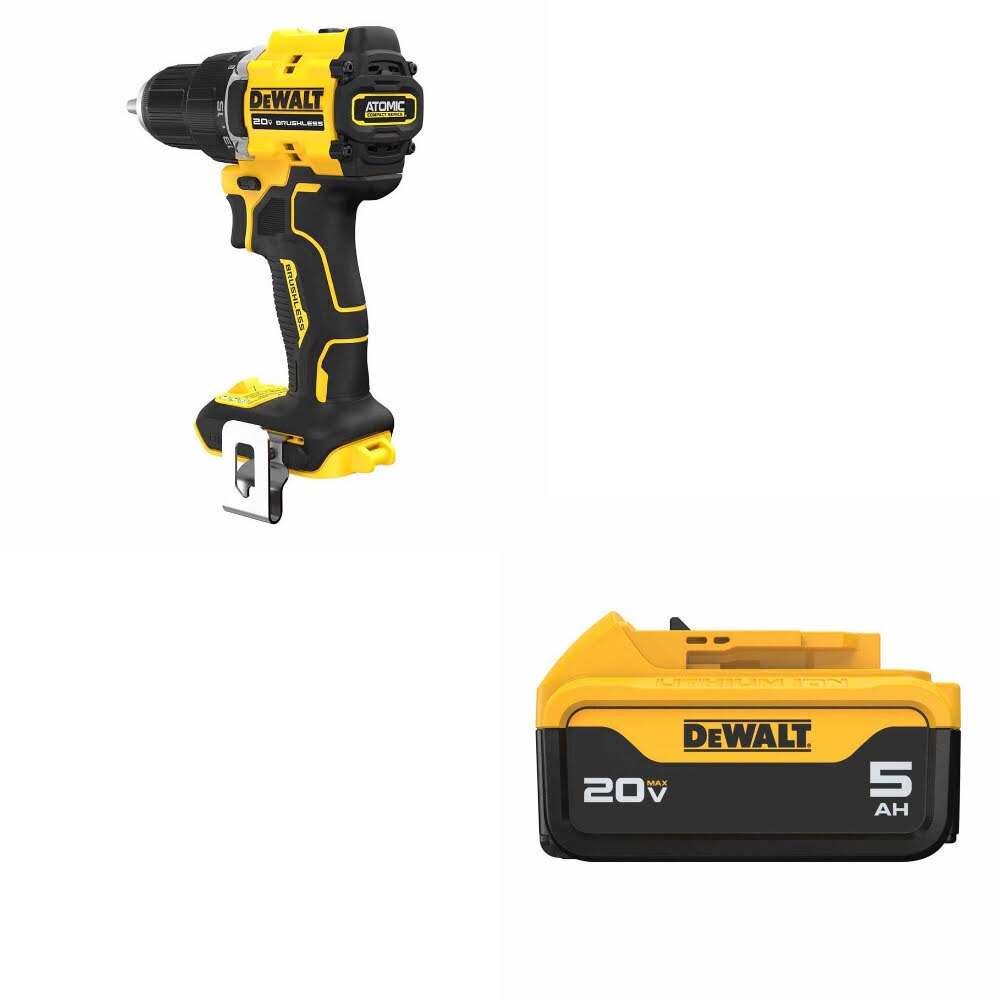 DeWalt DCD794B ATOMIC 1/2" Drill/Driver W/ DCB205 20V MAX XR 5.0Ah Battery Pack