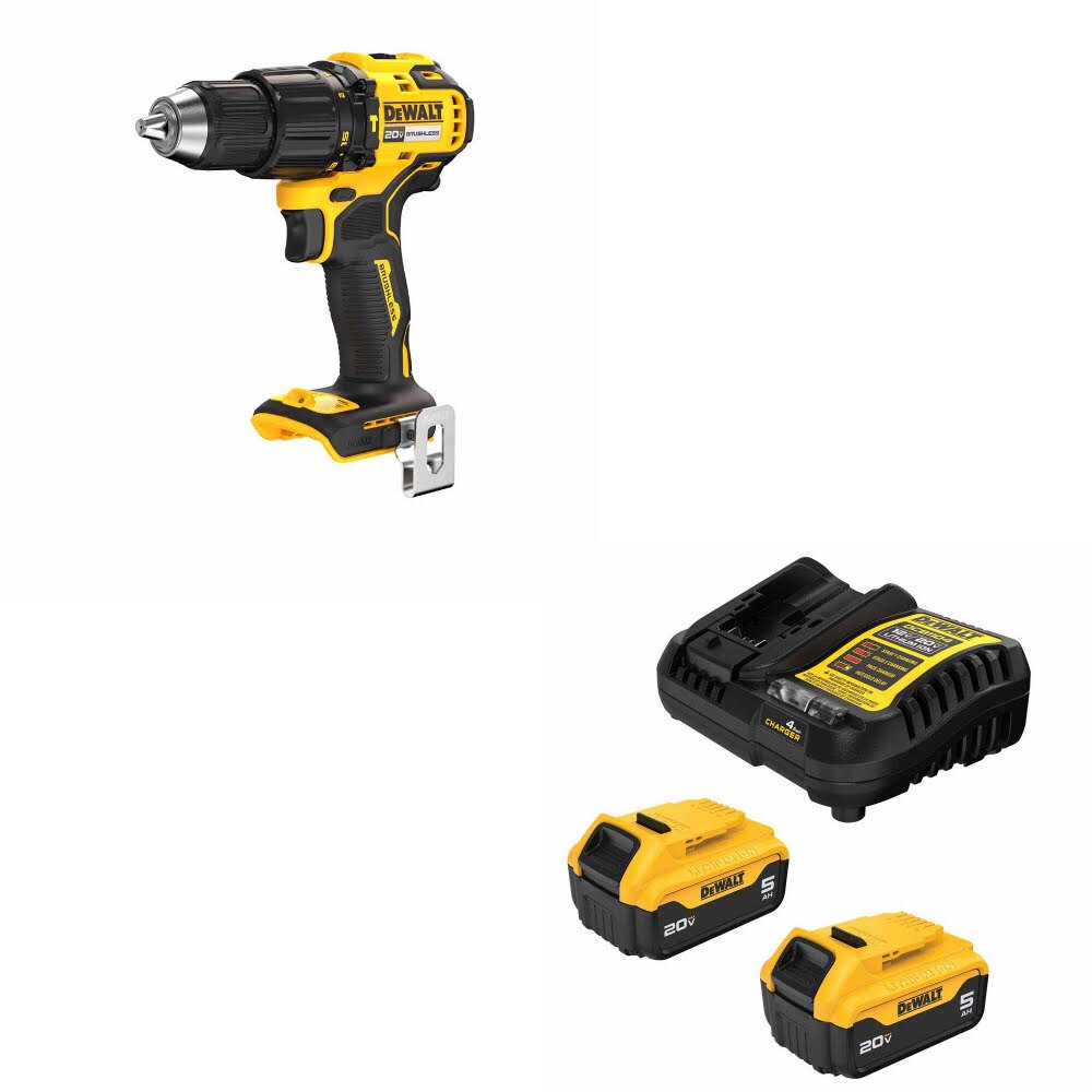 DeWalt DCD798B 20V MAX 1/2" Hammer Drill W/ DCB205-2C 20V MAX 5Ah Battery Kit