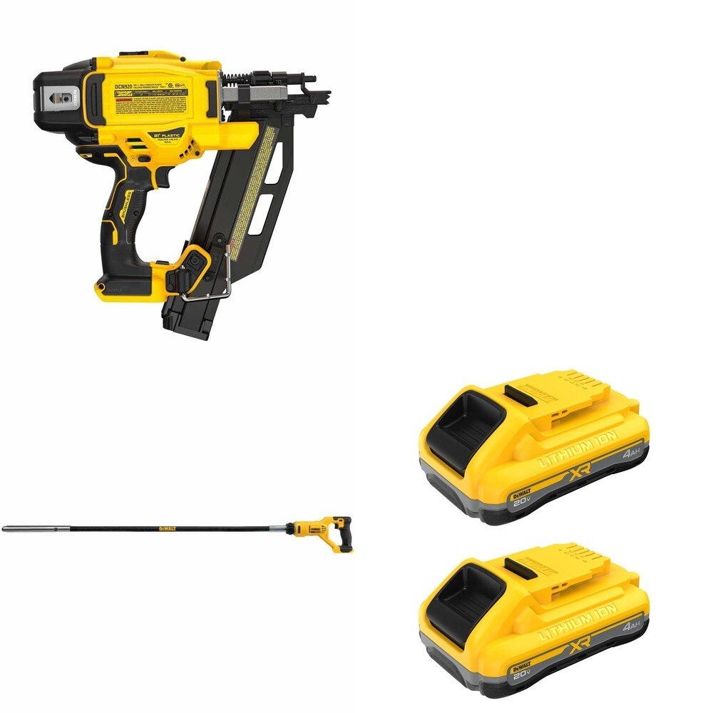 DeWalt DCN920B 20V MAX XR 21-Degree Framing Nailer W/ DCE531B Concrete Vibrator and DCB2104-2