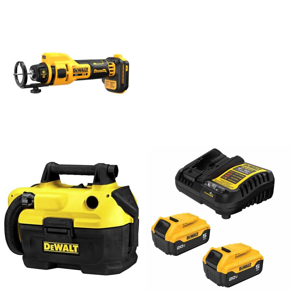 DeWalt DCE555B Drywall Cut-Out Tool Kit W/ DCV580H Wet/Dry Vacuum and FREE DCB205-2C Battery Kit