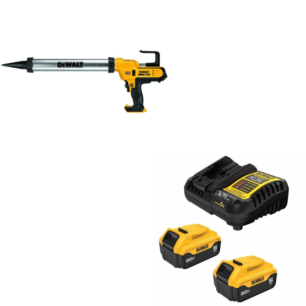 DeWalt DCE580B 20V 600ml Adhesive Gun, Bare W/ DCB205-2C 20V MAX 5Ah Battery Kit
