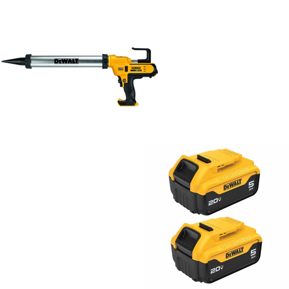 DeWalt DCE580B 20V 600ml Adhesive Gun, Bare W/ DCB205-2 20V MAX 5Ah Battery, 2Pk