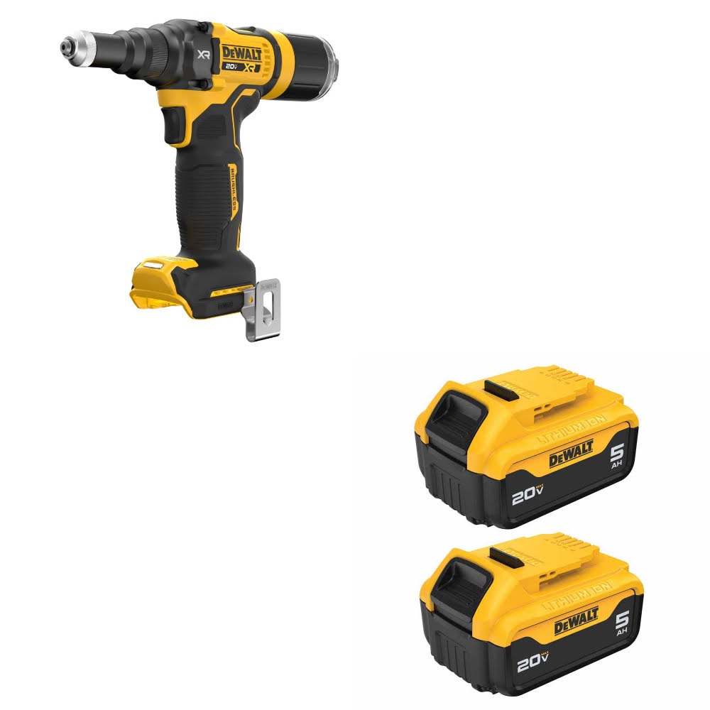 DeWalt DCF403B 20V MAX XR 3/16" Rivet Tool W/ DCB205-2 20V MAX 5Ah Battery, 2Pk