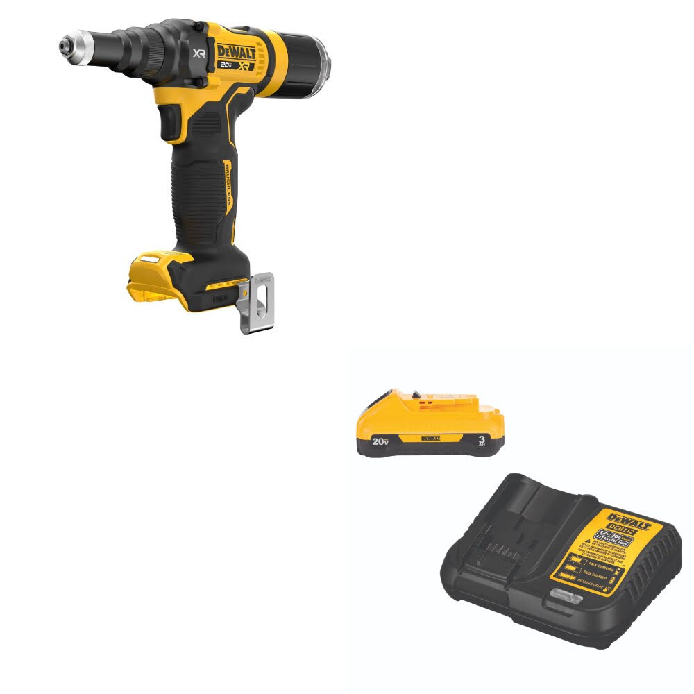 DeWalt DCF403B 20V MAX XR 3/16" Rivet Tool, Bare W/ DCB230C 20V MAX Starter Kit