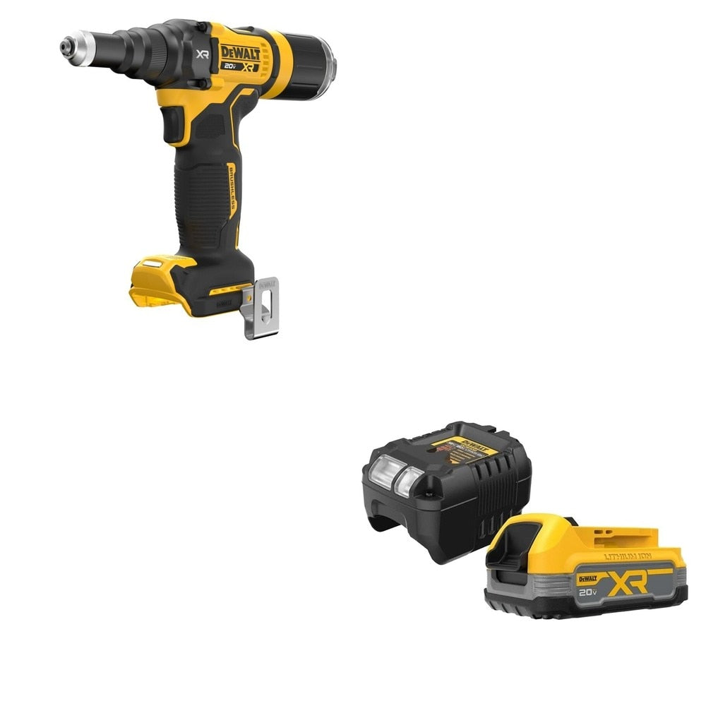 DeWalt DCF403B 20V MAX XR 3/16" Rivet Tool, Bare W/ DCBP034C 20V MAX Starter Kit