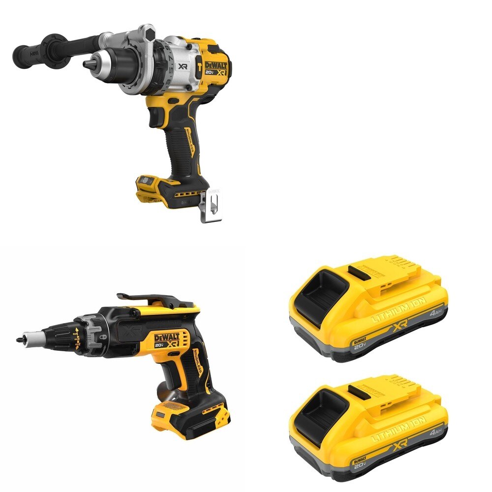 DeWalt DCB2104-2 POWERPACK 4Ah 2-Pack W/ DCD1007B Hammer Drill and DCF630B Drywall Screwgun