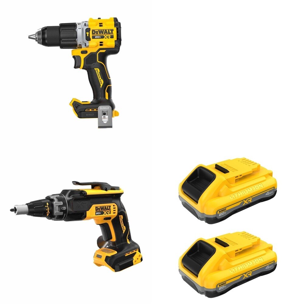 DeWalt DCB2104-2 POWERPACK 4Ah 2-Pack W/ DCD806B Hammer Drill and DCF630B Drywall Screwgun