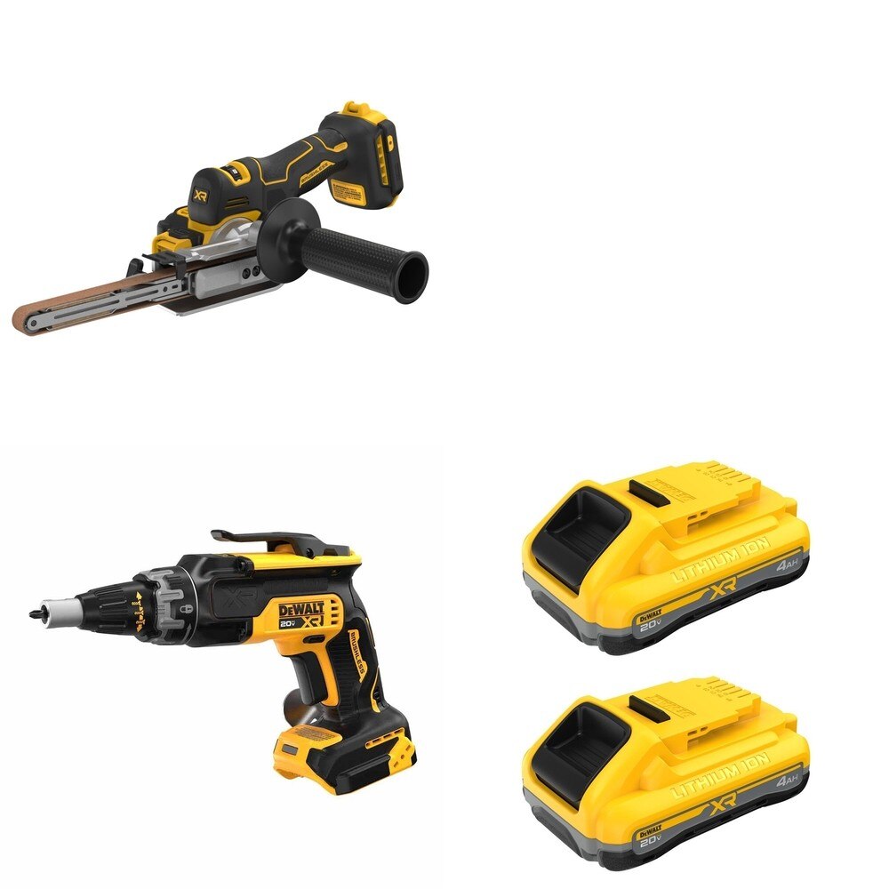 DeWalt DCB2104-2 POWERPACK 4Ah 2-Pack W/ DCM200B Bandfile Sander and DCF630B Drywall Screwgun