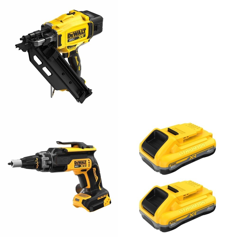 DeWalt DCN930B 20V MAX XR 30-Degree Framing Nailer W/ DCB2104-2 and DCF630B Drywall Screwgun