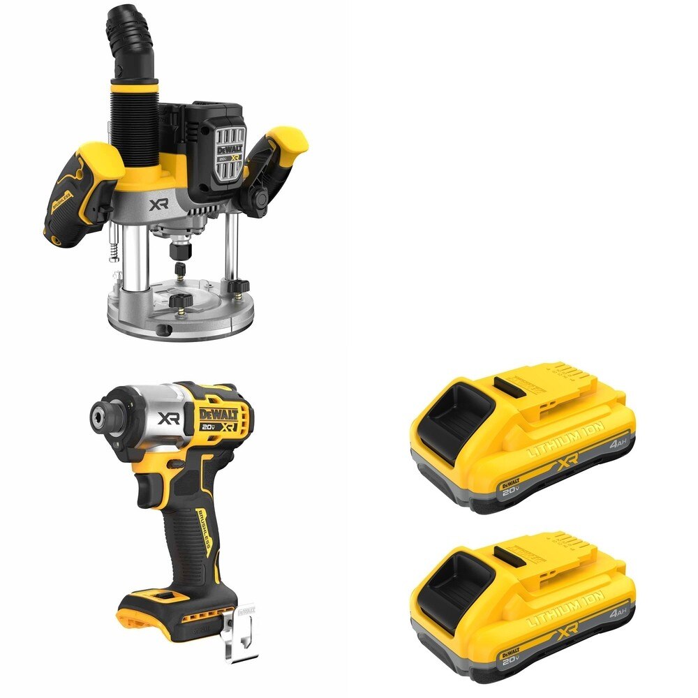 DeWalt DCW620B 20V MAX XR 2-1/4 HP Plunge Router W/ DCB2104-2 and DCF845B 3-Speed Impact Driver