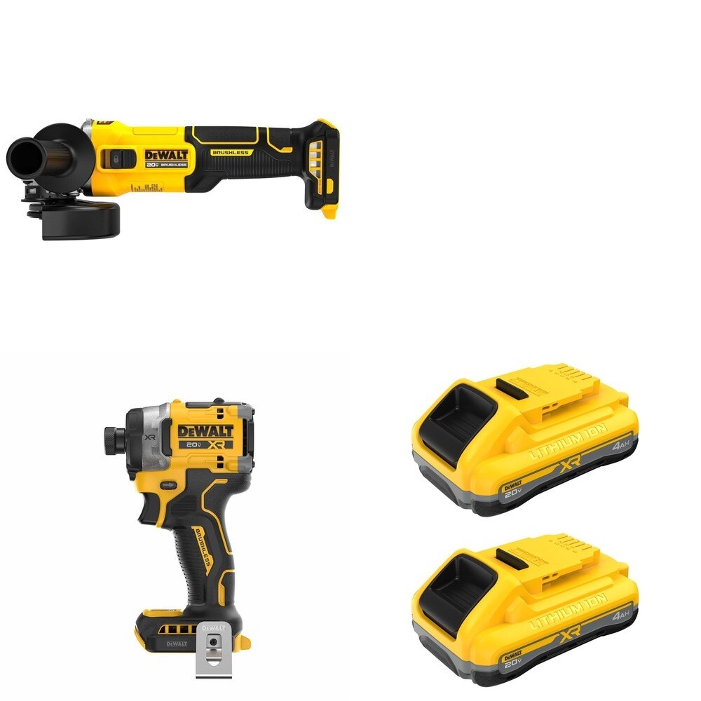 DeWalt DCB2104-2 POWERPACK 4Ah 2-Pack W/ DCF860B Impact Driver and DCG407B Slide-Switch Grinder