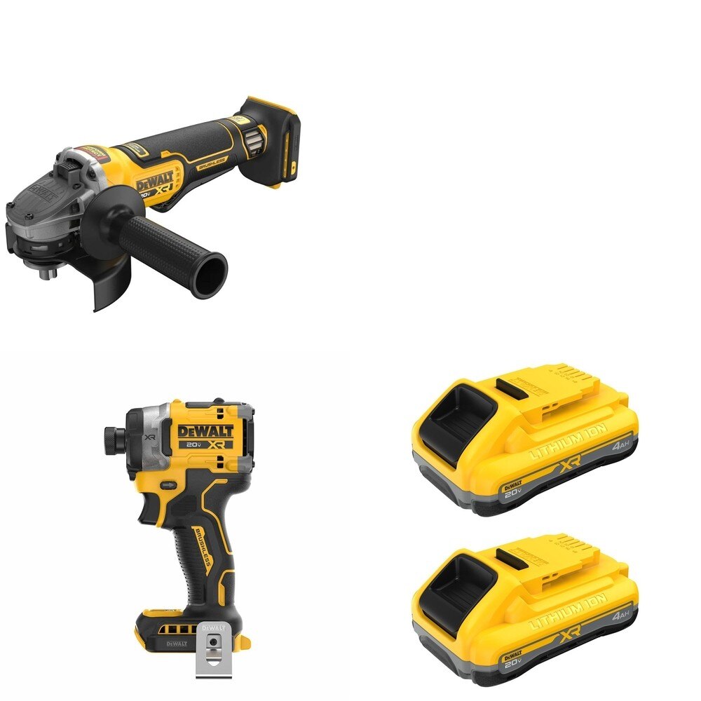 DeWalt DCG410B Angle Grinder W/ DCB2104-2 POWERPACK 4Ah 2-Pack and DCF860B Impact Driver