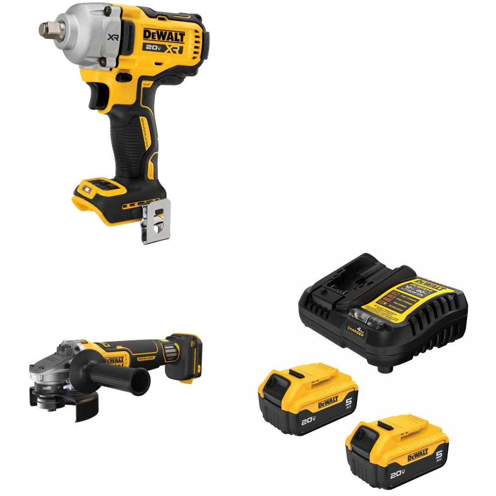 DeWalt DCF891B 20V MAX Impact Wrench Kit W/ DCG410VSB Grinder and FREE DCB205-2C Battery Kit