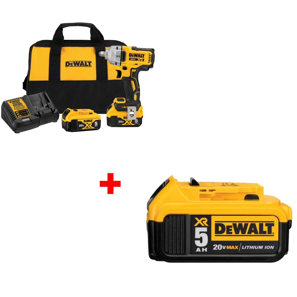 DEWALT DCF891P2 20V MAX XR Impact Wrench Kit w/ FREE DCB205 20V Battery Pack