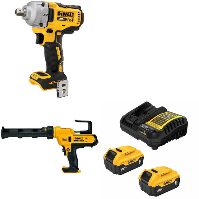 DeWalt DCF892B 20V MAX Impact Wrench Kit W/ DCE560B Caulking Gun and FREE DCB205 Battery Kit