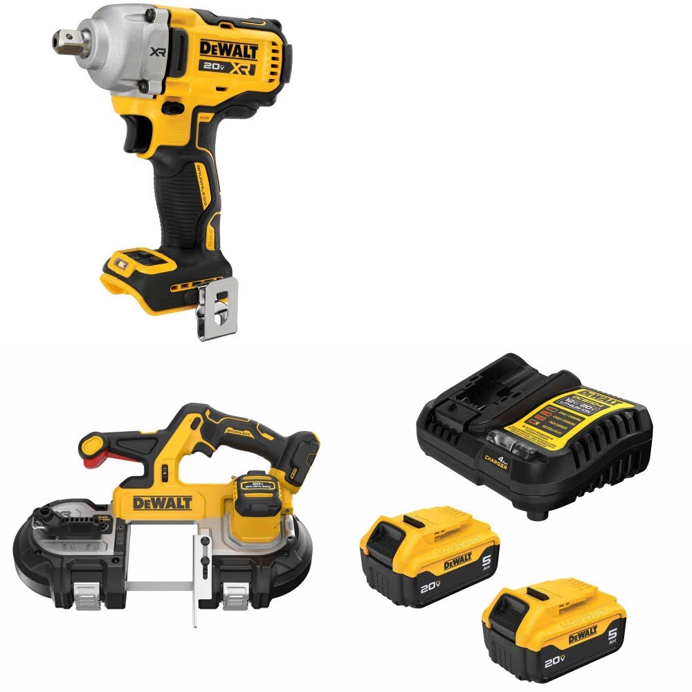 DeWalt DCF892B 20V MAX Impact Wrench Kit W/ DCS379B Band Saw and FREE DCB205 Battery Kit