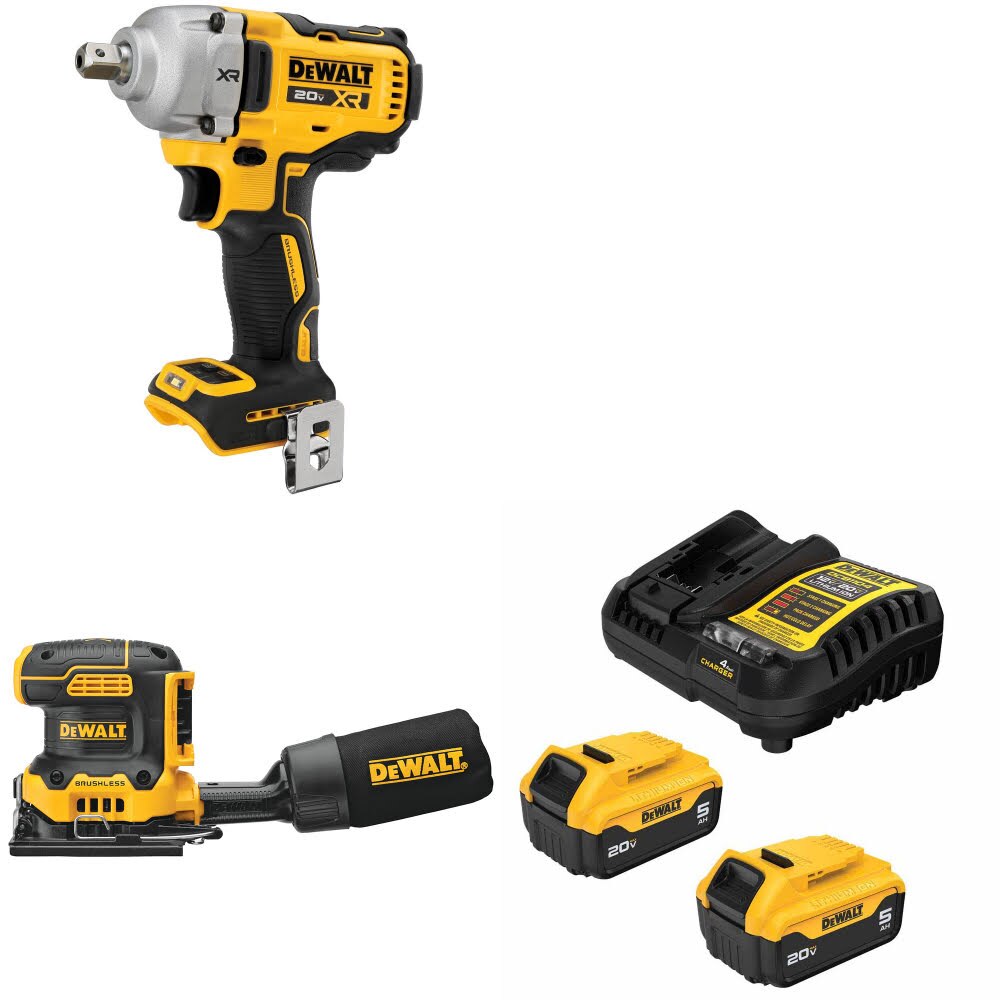 DeWalt DCF892B 20V MAX Impact Wrench Kit W/ DCW200B Sander and FREE DCB205-2C Battery Kit