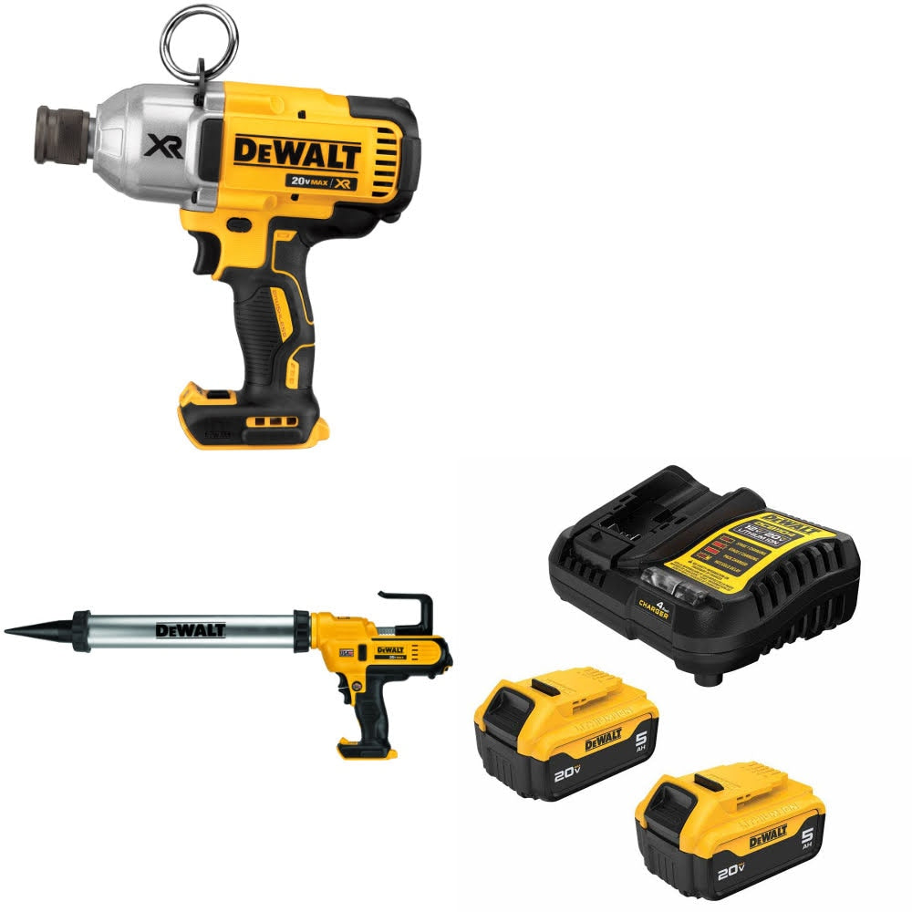 DeWalt DCF898B 20V MAX Impact Wrench Kit W/ DCE580B Adhesive Gun and FREE DCB205-2C Battery Kit