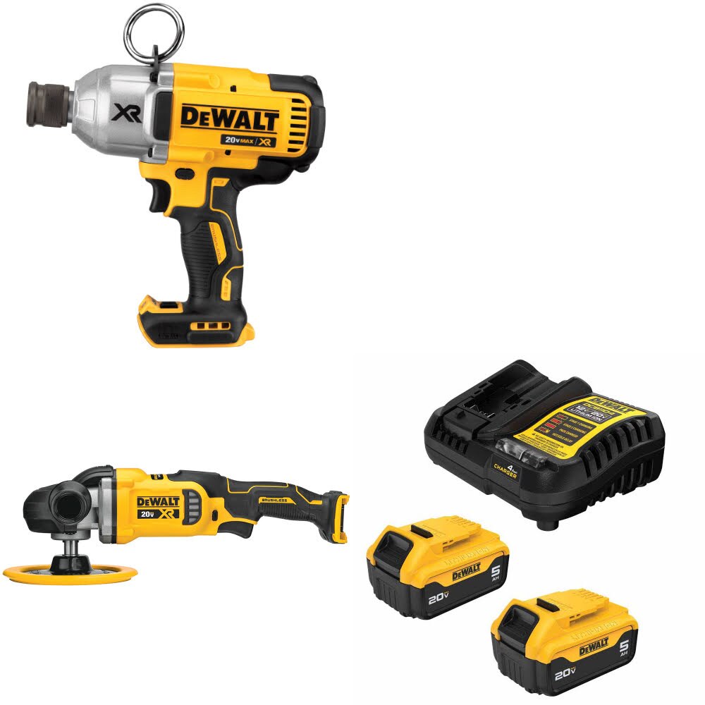 DeWalt DCF898B Impact Wrench Kit W/ DCM849B Rotary Polisher and FREE DCB205 Battery Kit