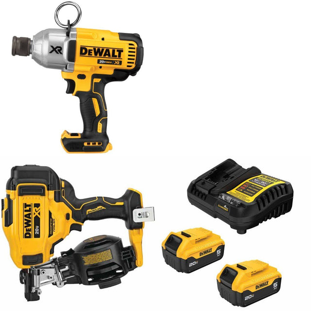 DeWalt DCF898B Impact Wrench Kit W/ DCN45RNB Roofing Nailer and FREE DCB205 Battery Kit
