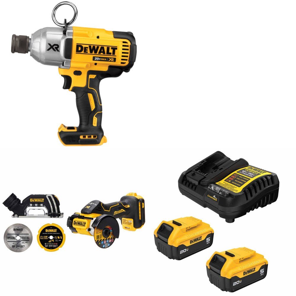 DeWalt DCF898B Impact Wrench Kit W/ DCS438B Cut-Off Tool and FREE DCB205-2C Battery Kit