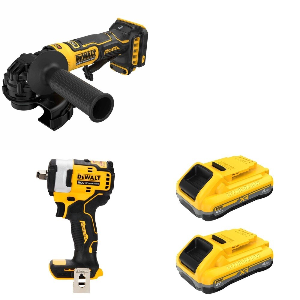 DeWalt DCB2104-2 POWERPACK 4Ah 2-Pack W/ DCG402B ATOMIC Angle Grinder and DCF911B Impact Wrench