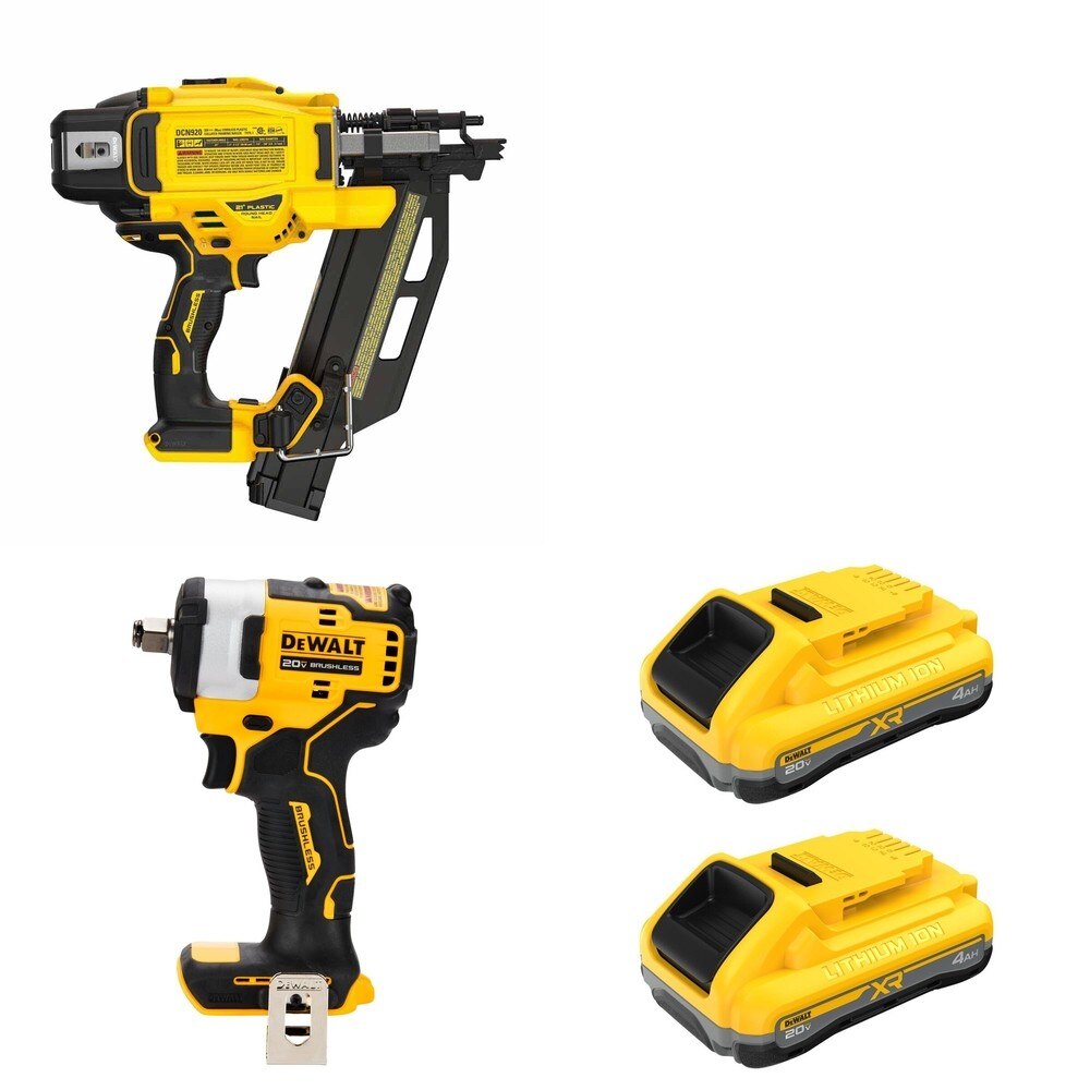 DeWalt DCN920B 20V MAX XR 21-Degree Framing Nailer W/ DCB2104-2 and DCF911B Impact Wrench