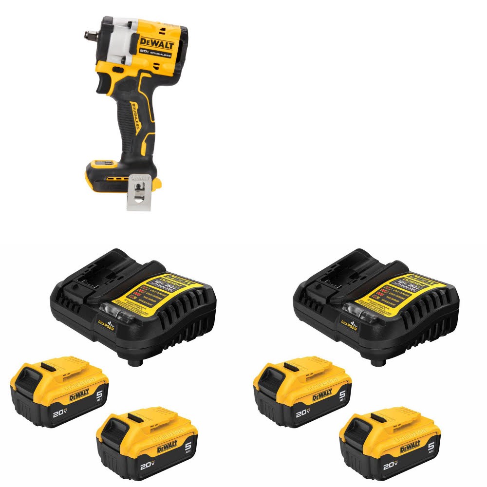 DeWalt DCF923B 20V MAX Impact Wrench, 2 Pack Kit W/ FREE DCB205-2C 20V MAX 5Ah Battery Kit