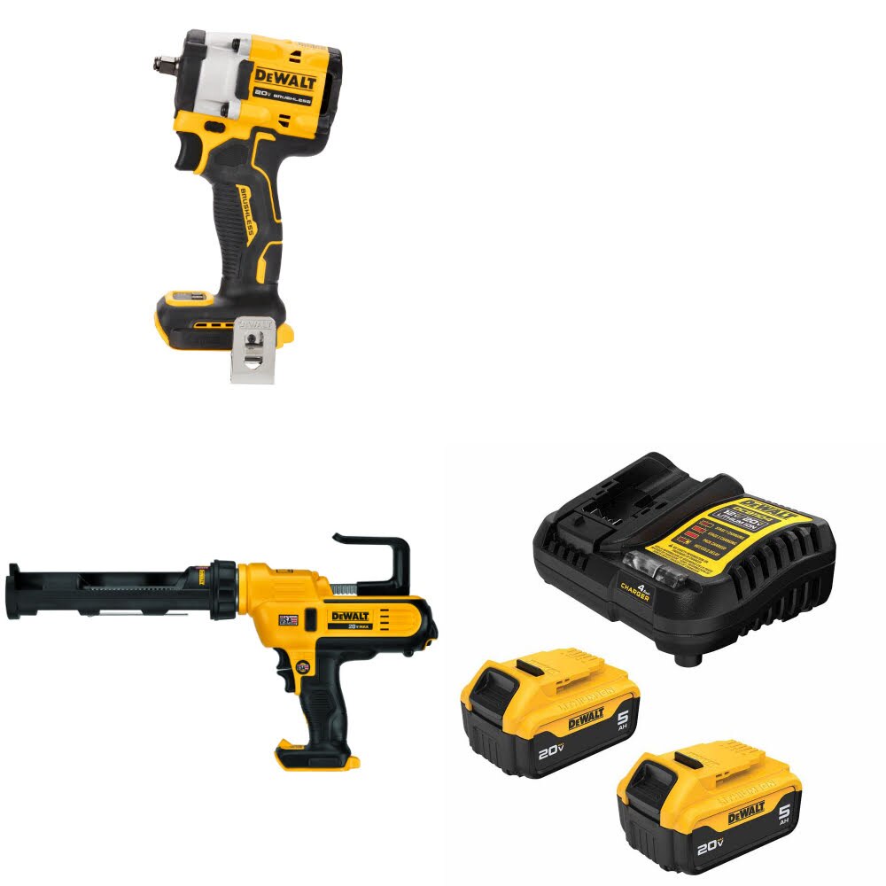 DeWalt DCF923B 20V MAX Impact Wrench Kit W/ DCE560B Caulking Gun and FREE DCB205 Battery Kit