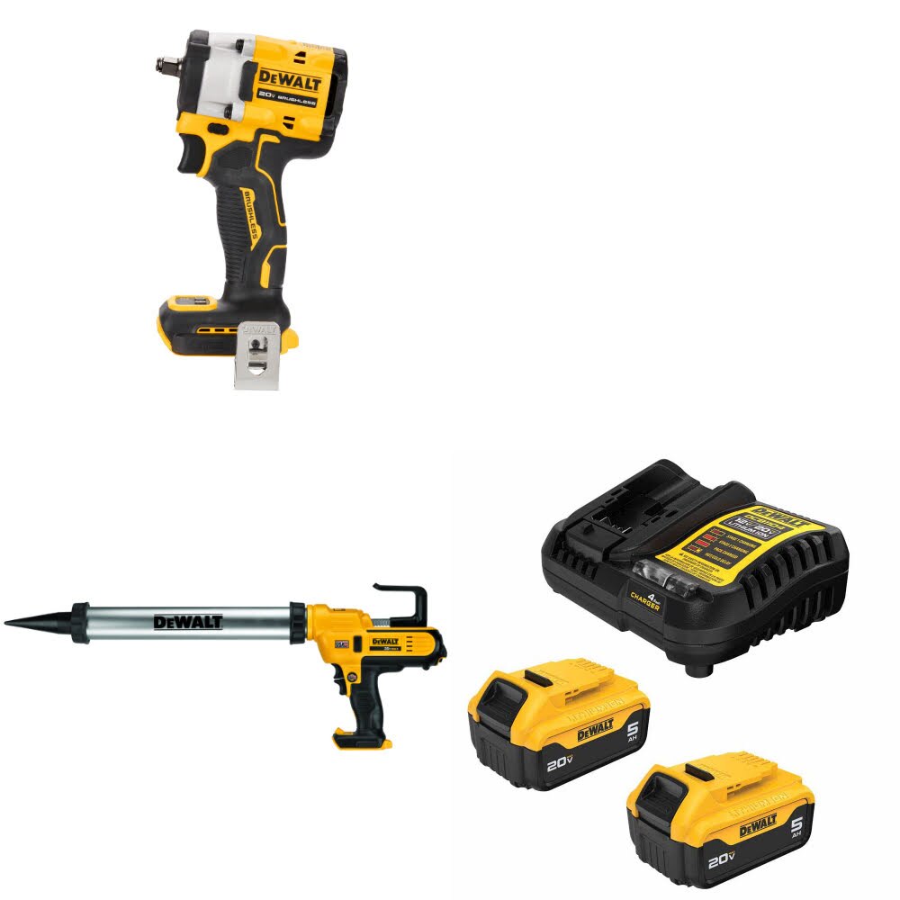 DeWalt DCF923B 20V MAX Impact Wrench Kit W/ DCE580B Adhesive Gun and FREE DCB205-2C Battery Kit