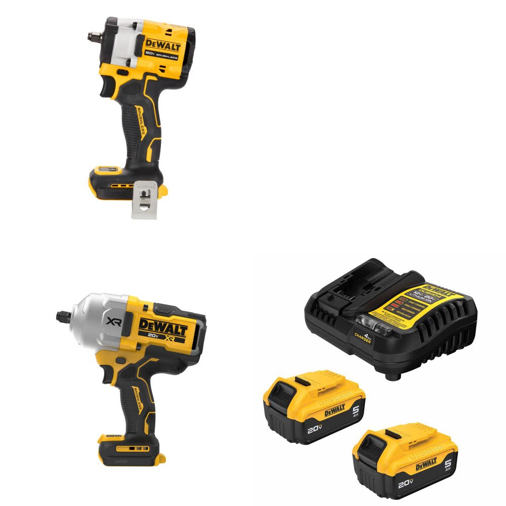 DeWalt DCF923B 20V MAX Impact Wrench Kit W/ DCF964B High Torque Wrench and FREE DCB205-2C Battery Kit