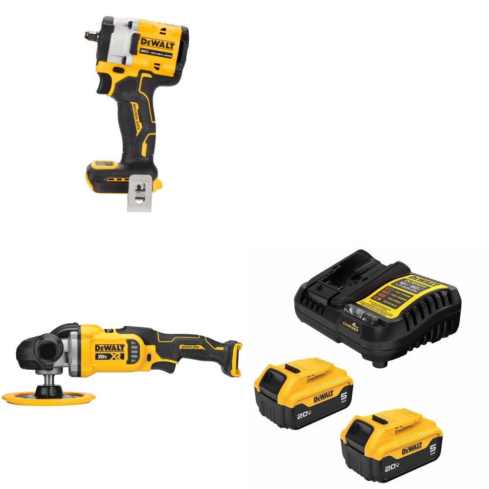 DeWalt DCF923B Impact Wrench Kit W/ DCM849B Rotary Polisher and FREE DCB205-2C Battery Kit