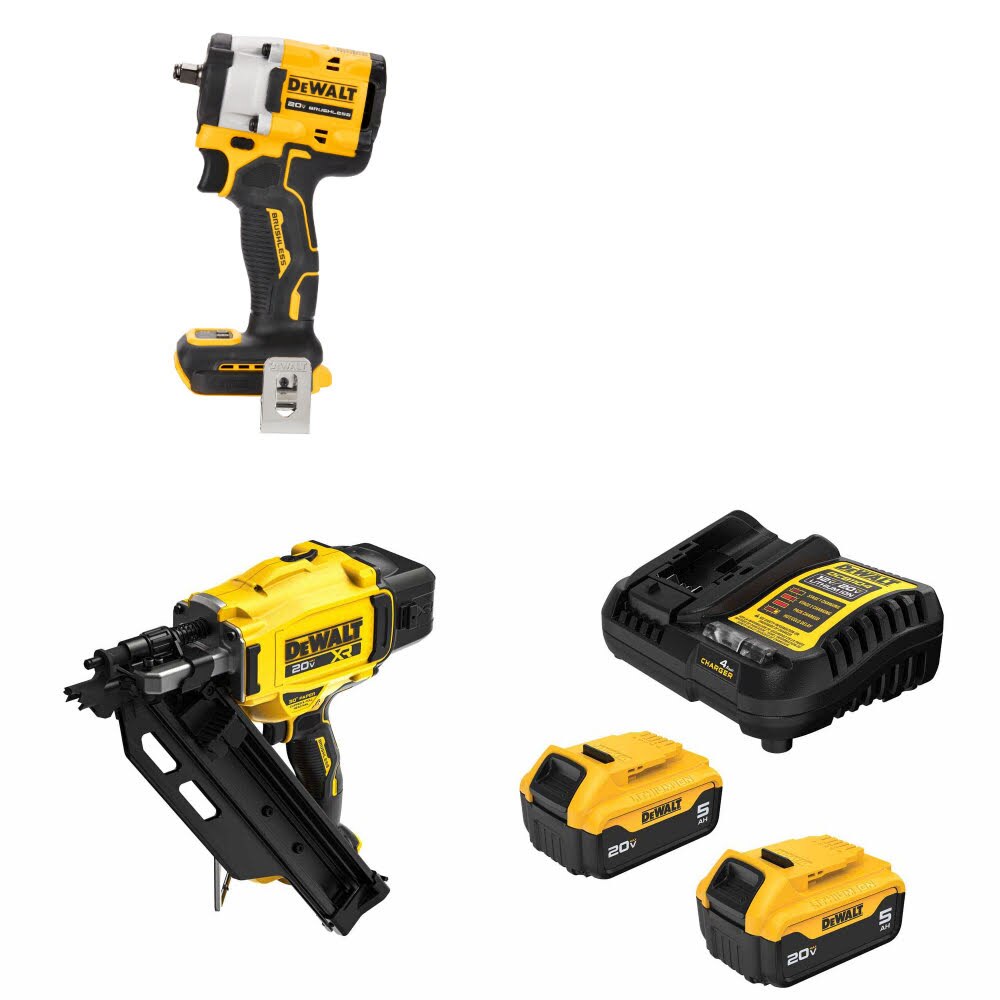 DeWalt DCF923B 20V MAX Impact Wrench Kit W/ DCN930B Framing Nailer and FREE DCB205 Battery Kit