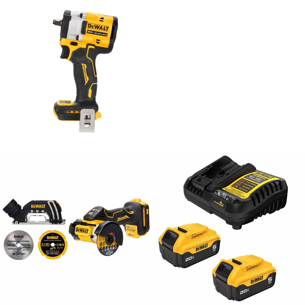 DeWalt DCF923B 20V MAX Impact Wrench Kit W/ DCS438B Cut-Off Tool and FREE DCB205 Battery Kit