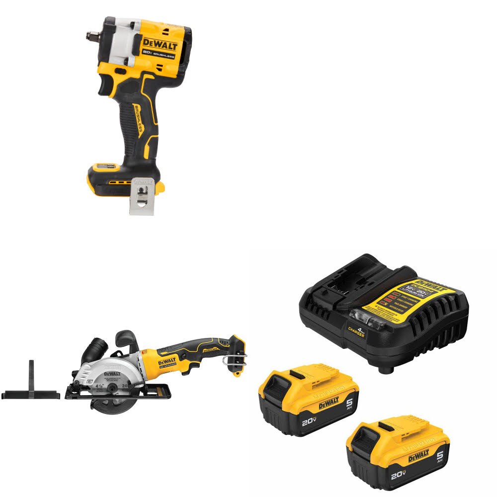 DeWalt DCF923B 20V MAX Impact Wrench Kit W/ DCS571B Circular Saw and FREE DCB205 Battery Kit