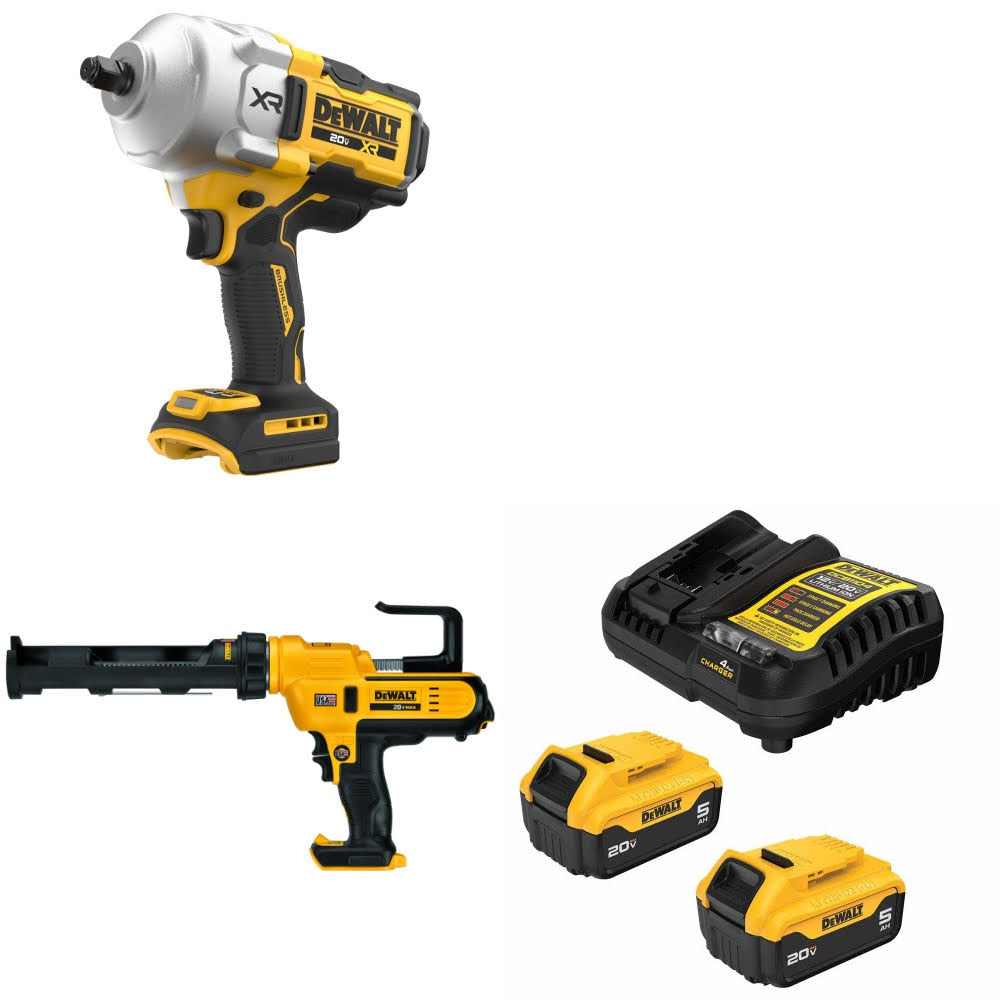 DeWalt DCF961B 20V MAX XR Impact Wrench Kit W/ DCE560B Caulking Gun and FREE DCB205 Battery Kit